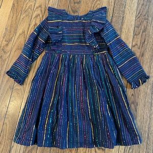 Pink chicken metallic rainbow striped dress